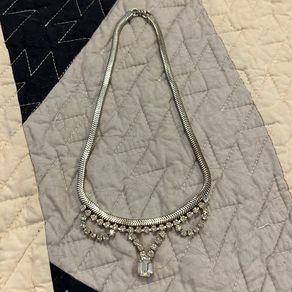 Vintage Well made Quality Street Inc. silver tone crystal choker necklace